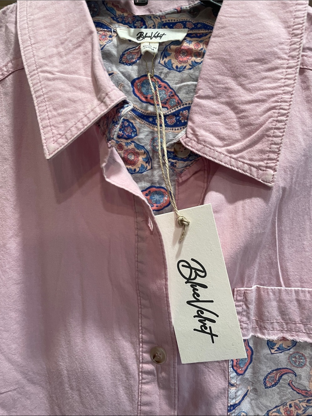 Blue Velvet Light Pink Paisley-Trim Long Sleeve Shirt Dress - Picture 3 of 5